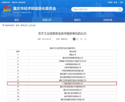 廣域銘島躋身重慶市工業信息安全技術服務單位，助力區域信息安全建設
